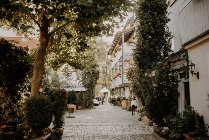 Unser Hofgarten begrünt und im Sommer